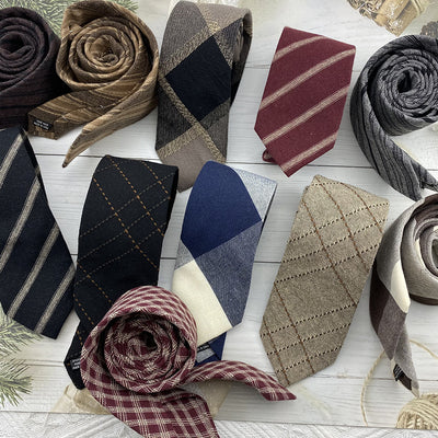 Corbata Escolar Británica de Invierno - Algodón Lino a Rayas Marrón con Cuadros - Image 33
