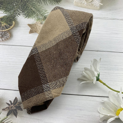 Corbata Escolar Británica de Invierno - Algodón Lino a Rayas Marrón con Cuadros - Image 34