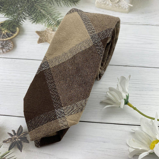 Corbata Escolar Británica de Invierno - Algodón Lino a Rayas Marrón con Cuadros - Image 34