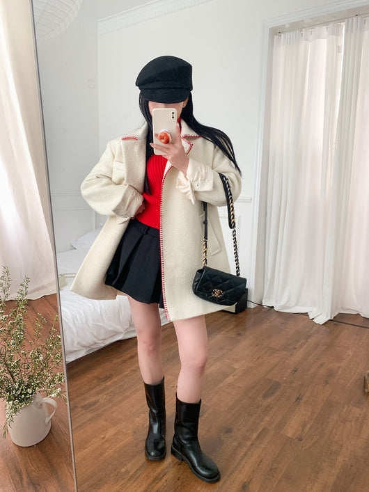 Abrigo de Lana con Solapa y Botón Único para Mujer - Image 12