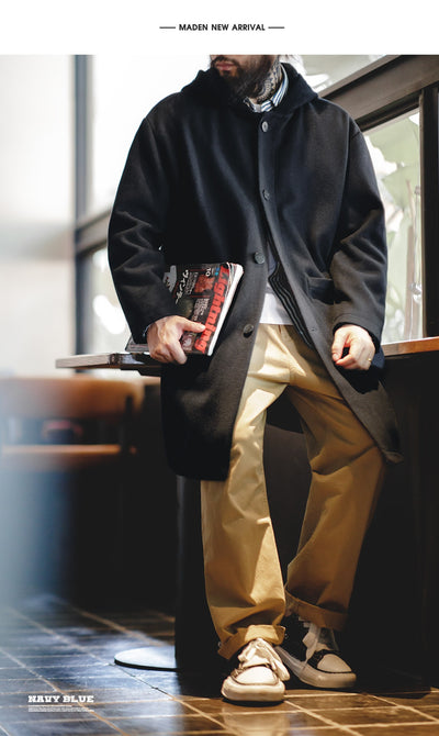 Abrigo de Lana Estilo Universitario Retro con Capucha para Hombre - Image 16