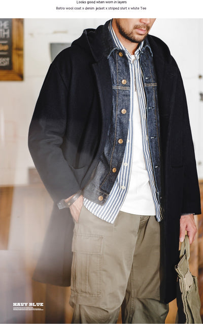 Abrigo de Lana Estilo Universitario Retro con Capucha para Hombre - Image 17