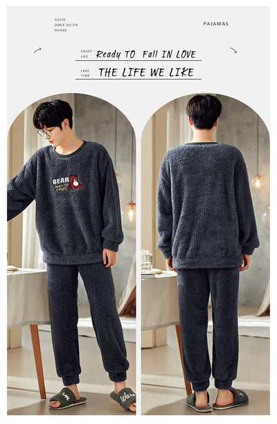 Pijama Térmico de Terciopelo Coral para Hombre - Cuello Redondo Franela Invierno - Image 14