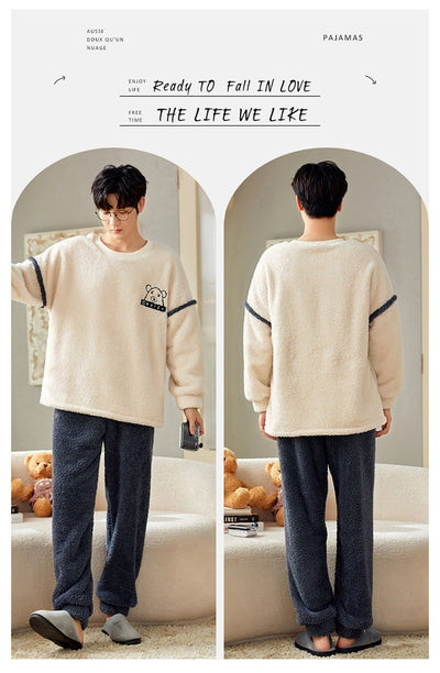 Pijama Térmico de Terciopelo Coral para Hombre - Cuello Redondo Franela Invierno - Image 31