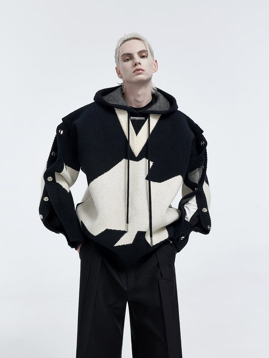Sudadera con Capucha Bicolor Bordada de Dos Capas para Hombre - Image 16