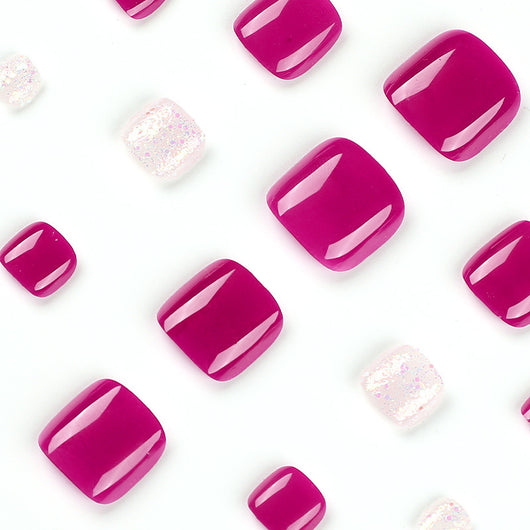 Uñas Postizas Decoradas Rosa Rojo con Brillo Blanco - Removibles y Reutilizables - Image 8