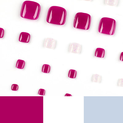 Uñas Postizas Decoradas Rosa Rojo con Brillo Blanco - Removibles y Reutilizables - Image 9