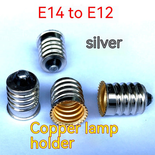 Gold copper E14 to E12 lamp holder adapter, shown with an E14 base and an E12 base. - Image 5