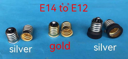 Gold copper E14 to E12 lamp holder adapter, shown with an E14 base and an E12 base. - Image 6