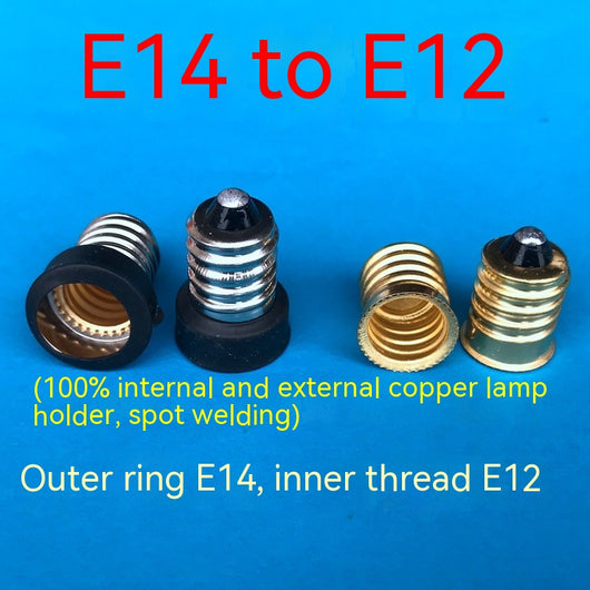 Gold copper E14 to E12 lamp holder adapter, shown with an E14 base and an E12 base. - Image 7