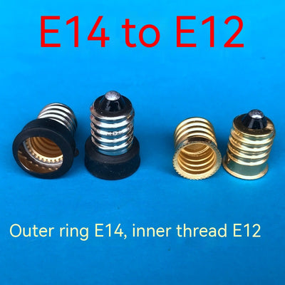 Gold copper E14 to E12 lamp holder adapter, shown with an E14 base and an E12 base. - Image 8