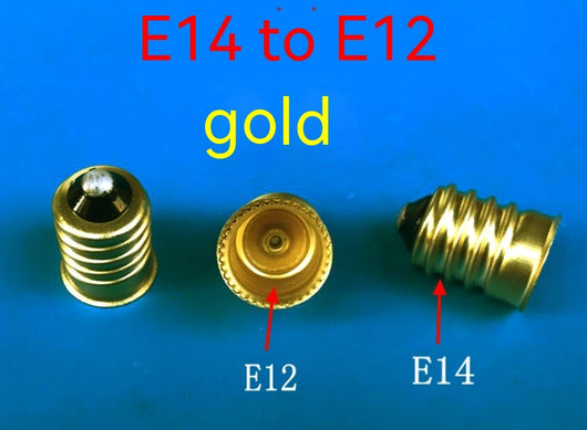 Gold copper E14 to E12 lamp holder adapter, shown with an E14 base and an E12 base. - Image 9