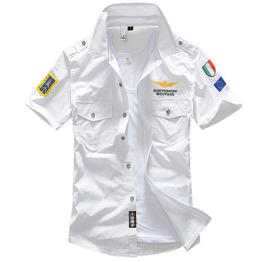 Camisa Militar Manga Corta Bordada para Hombre - Image 8