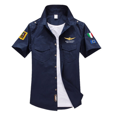 Camisa Militar Manga Corta Bordada para Hombre - Image 9