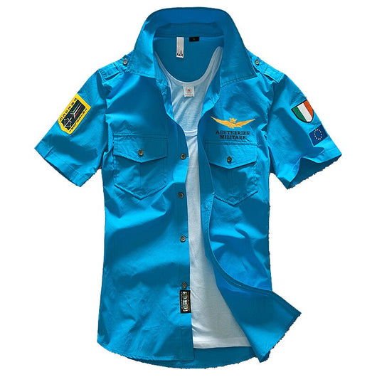 Camisa Militar Manga Corta Bordada para Hombre - Image 10