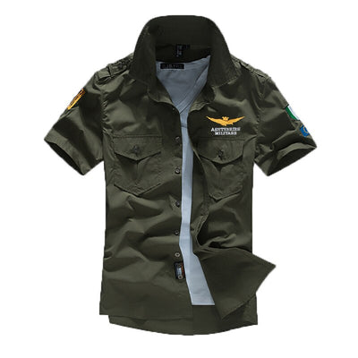 Camisa Militar Manga Corta Bordada para Hombre - Image 12