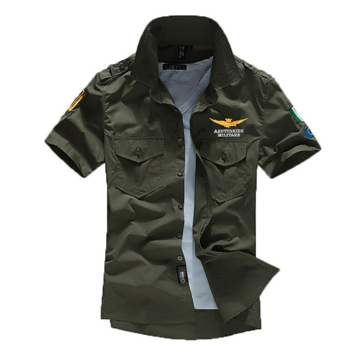 Camisa Militar Manga Corta Bordada para Hombre - Image 12