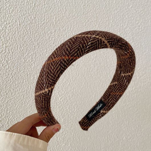 Diadema Ancha de Lana Estilo Coreano Cuadros Otoño Invierno - Image 16