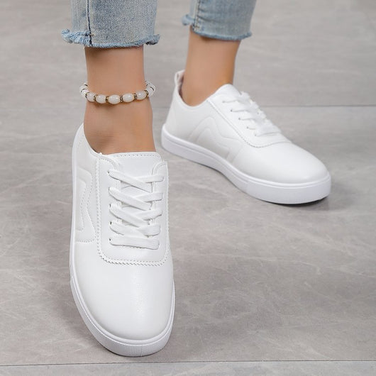 Zapatos Blancos Cómodos con Cordones y Suela Plana - Image 10