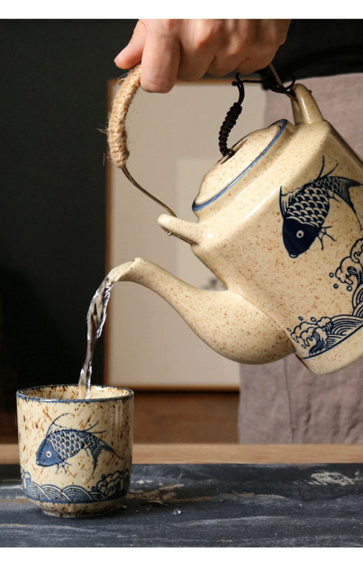 Juego de Té Retro Cerámica Grande - Tetera Clásica - Image 13