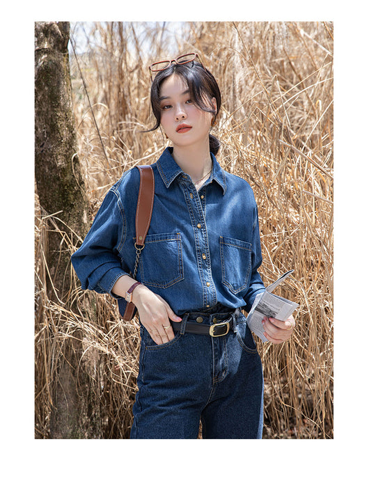 Camisa de Mezclilla Azul Real para Mujer - Image 10