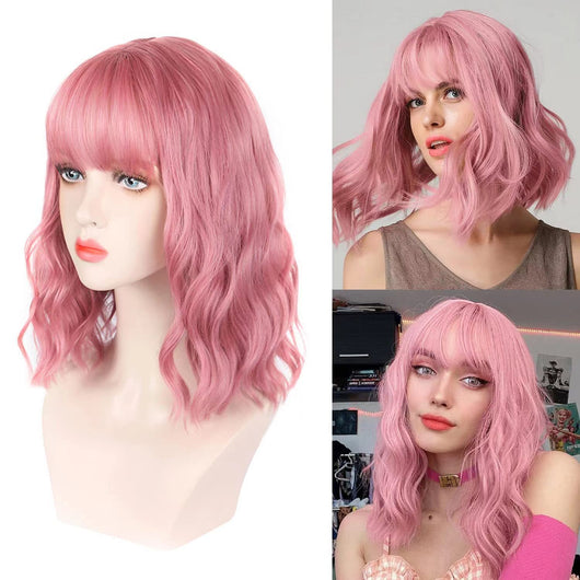 Peluca Ondulada con Flequillo Aéreo - Cabello Humano Artificial Estilo Onda Pequeña - Image 10
