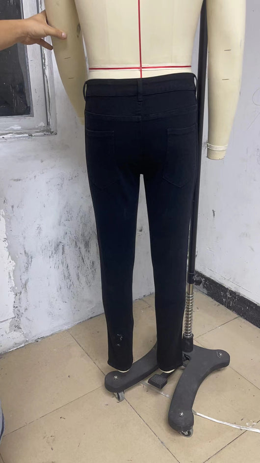 Pantalón Vaquero Negro Slim Fit Cintura Alta Rotos - Image 22