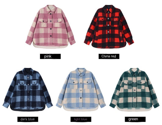 Abrigo de Lana a Cuadros Unisex con Cuello de Camisa - Diseño Holgado y Versátil - Image 23