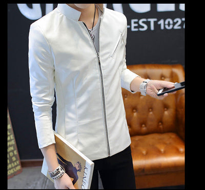 Chaqueta de Cuero Slim Fit con Cuello Mao - Estilo Juvenil Moderno - Image 10