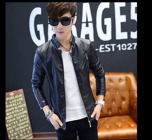 Chaqueta de Cuero Slim Fit con Cuello Mao - Estilo Juvenil Moderno - Image 12