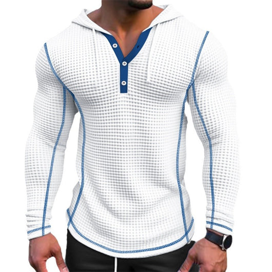 Sudadera Tipo Polo con Botones y Textura Waffle para Hombre - Manga Larga Casual - Image 9