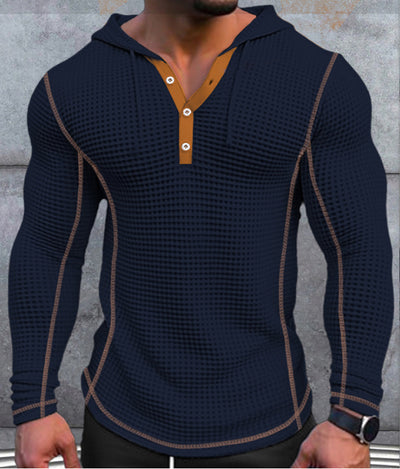Sudadera Tipo Polo con Botones y Textura Waffle para Hombre - Manga Larga Casual - Image 11