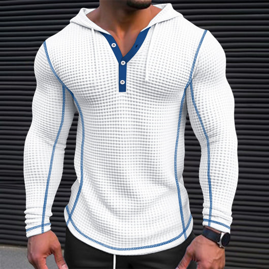 Sudadera Tipo Polo con Botones y Textura Waffle para Hombre - Manga Larga Casual - Image 12