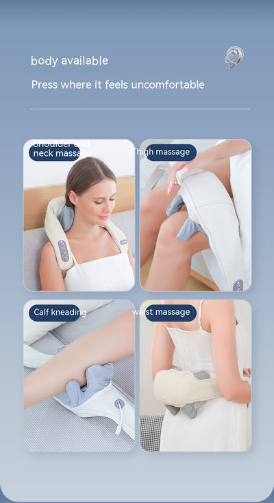 Light gray shoulder and neck massager with blue trim, featuring control buttons and adjustable straps. - Image 12