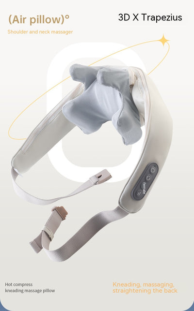 Light gray shoulder and neck massager with blue trim, featuring control buttons and adjustable straps. - Image 13