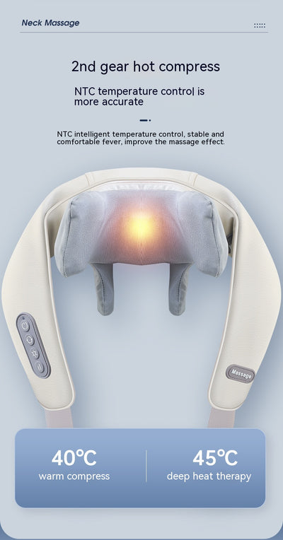 Light gray shoulder and neck massager with blue trim, featuring control buttons and adjustable straps. - Image 19