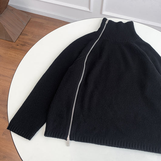 Cardigan Tejido Negro con Cierre Lateral - Suéter Grueso Holgado Camel - Image 13