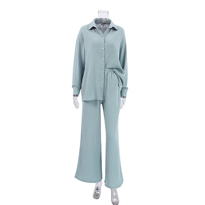 Pijama Europeo Otoñal Gasa Doble Capa - Conjunto Camisa y Pantalón Holgado - Image 12