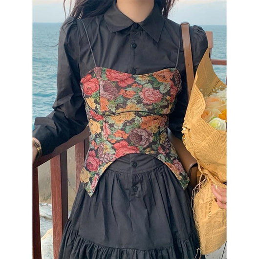 Vestido Camisero Retro Elegante Estilo Hepburn Negro - Image 25