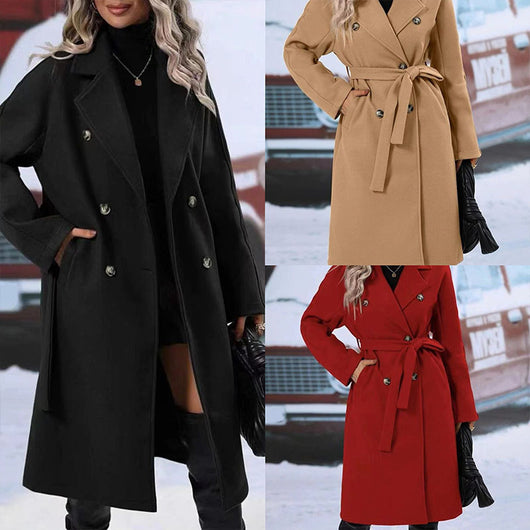 Abrigo Trench Largo Doble Botonadura con Cinturón - Elegancia Invernal para Mujer - Image 16