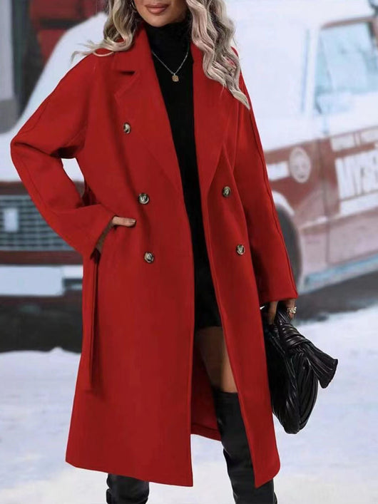 Abrigo Trench Largo Doble Botonadura con Cinturón - Elegancia Invernal para Mujer - Image 19