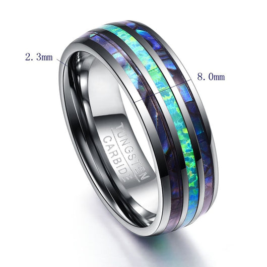 Anillo de Boda Tungsteno 8mm con Ópalo Sintético y Concha Abalone para Hombre y Mujer - Image 10