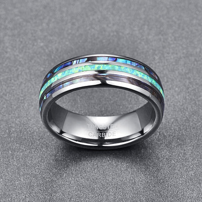 Anillo de Boda Tungsteno 8mm con Ópalo Sintético y Concha Abalone para Hombre y Mujer - Image 12