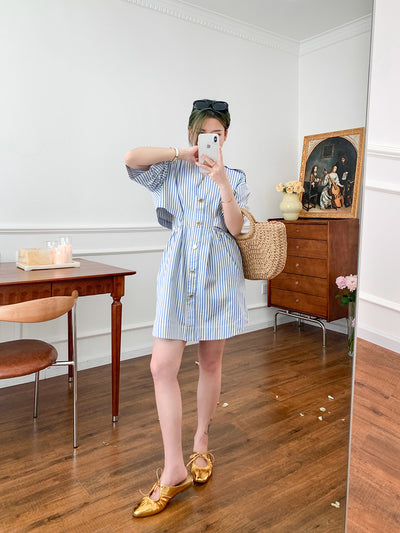 Vestido Camisero Retro Marinero con Cuello V y Rayas Desestructuradas - Image 14