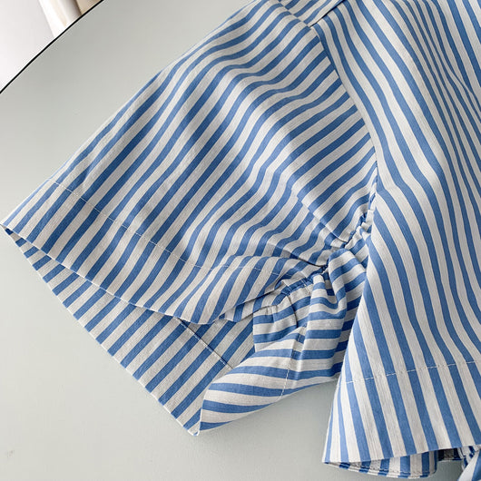 Vestido Camisero Retro Marinero con Cuello V y Rayas Desestructuradas - Image 16