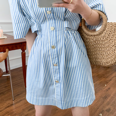 Vestido Camisero Retro Marinero con Cuello V y Rayas Desestructuradas - Image 23