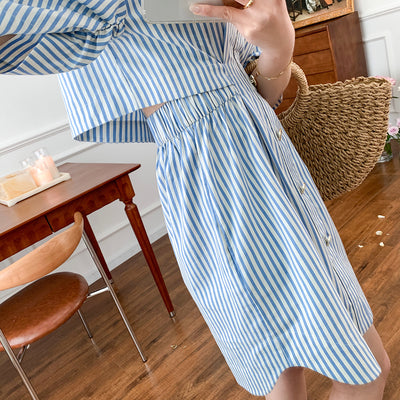 Vestido Camisero Retro Marinero con Cuello V y Rayas Desestructuradas - Image 24