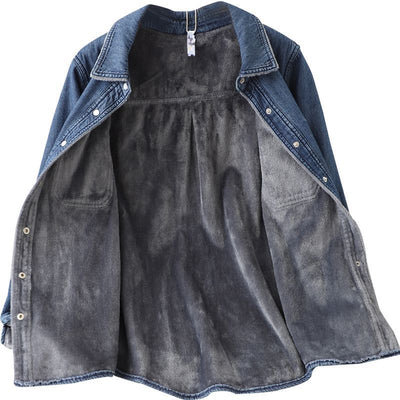 Camisa de Mezclilla Holgada y Abrigada para Mujer - Image 14