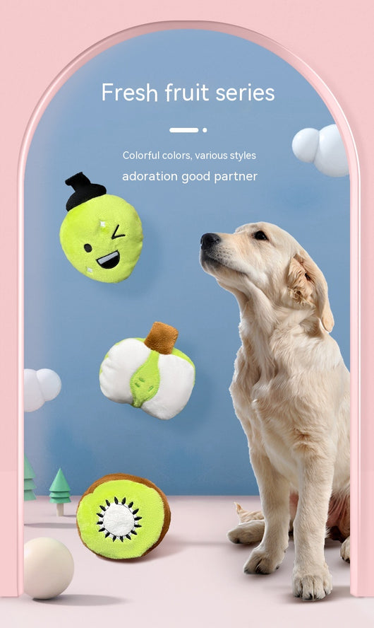 Plush pear dog toy in white and light green with a brown stem, measuring 12cm long by 10cm wide. - Image 11