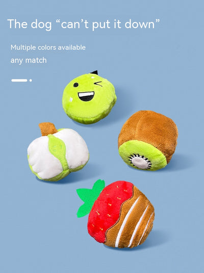 Plush pear dog toy in white and light green with a brown stem, measuring 12cm long by 10cm wide. - Image 14